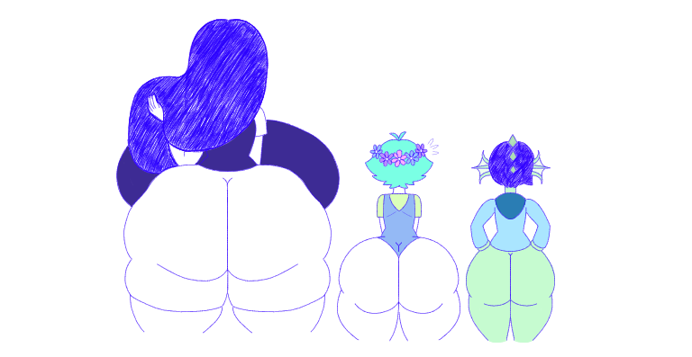 1boy 1futa 2girls anthro ass ass_chart ass_comparison ass_focus basil_(omori) berly_(omori) big_ass big_breasts blue_hair breasts bubble_butt comparing comparing_asses cyan_hair dinosaur dumptruck_ass facing_away facing_away_from_viewer female femboy flower_crown flowers green_skin hoodie huge_ass huge_breasts large_ass large_breasts lewd_catz lizard male mari_(omori) omori pale-skinned_female pale-skinned_male pale_skin self_upload thick_thighs white_body wide_hips