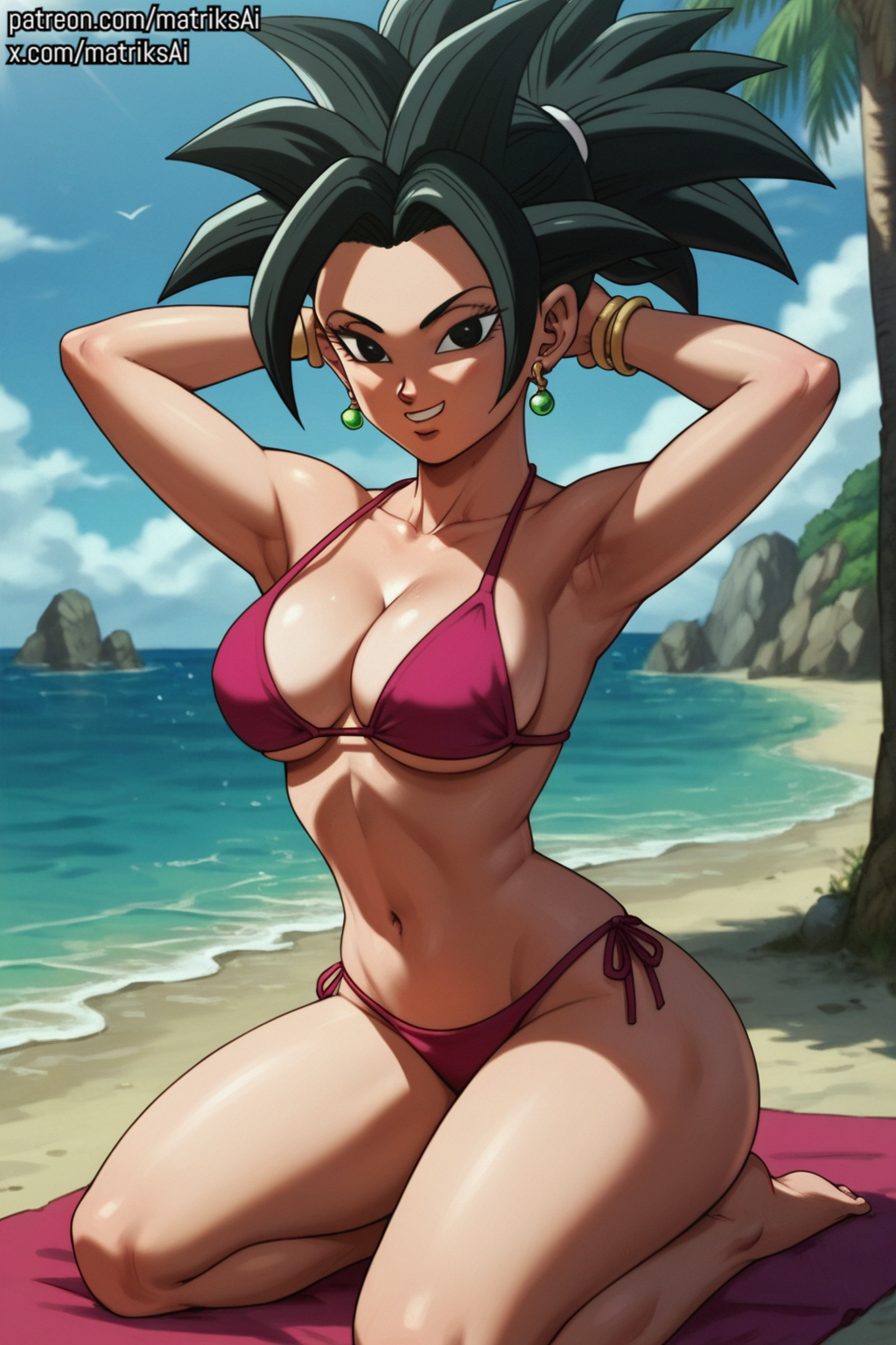 ai_generated big_breasts bikini breasts dragon_ball dragon_ball_super female female_only giant_breasts kefla kefla_(dragon_ball) large_breasts seductive seductive_look smile solo solo_female swimsuit