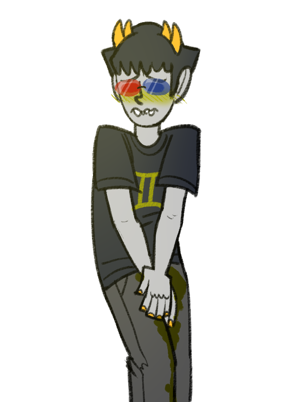 1boy 1boys alien alien_humanoid black_hair clothed clothed_male color colored colored_skin gray_skin grey_skin homestuck homestuck_troll horn horns humanoid male male_focus male_only mobiusdouble omorashi peeing peeing_self short_hair short_hair_male sollux_captor solo solo_male troll urine