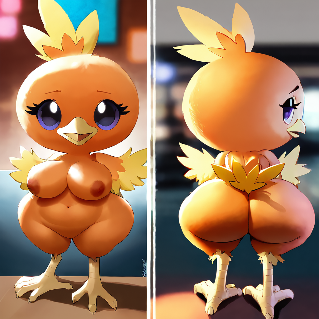 ai_generated big_ass big_breasts extnctionist pokemon pokemon_(species) pony_diffusion_xl torchic