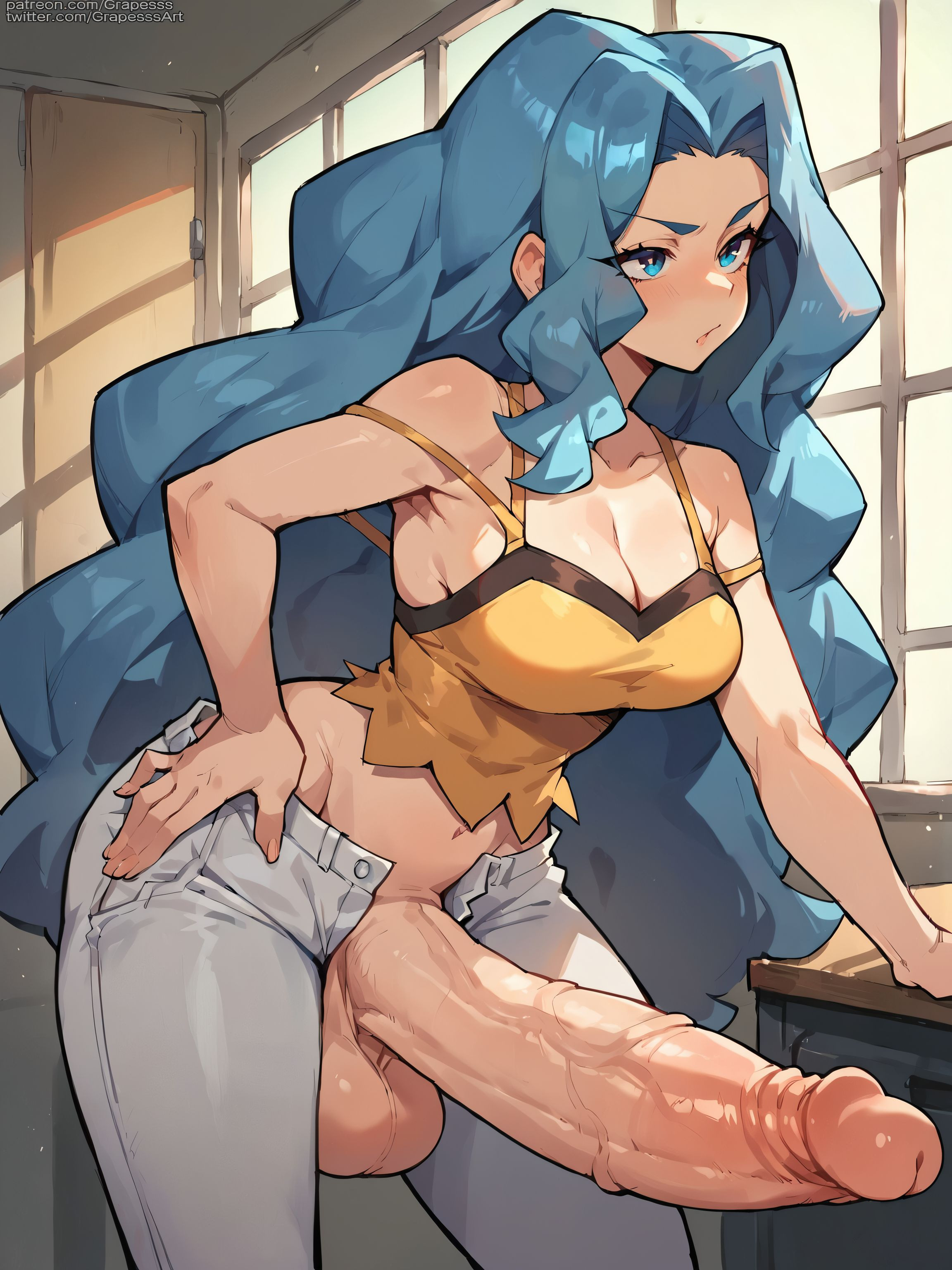 1futa, ai generated, ass, balls, big ass, big balls, blush, breasts, erection, foreskin, futanari, grapesss, huge breasts, huge cock, intersex, karen (pokemon), large penis, looking at viewer, navel, nude, penis, pokemon, solo, solo futa, testicles, thighs, uncensored, uncircumcised, veins, veiny penis