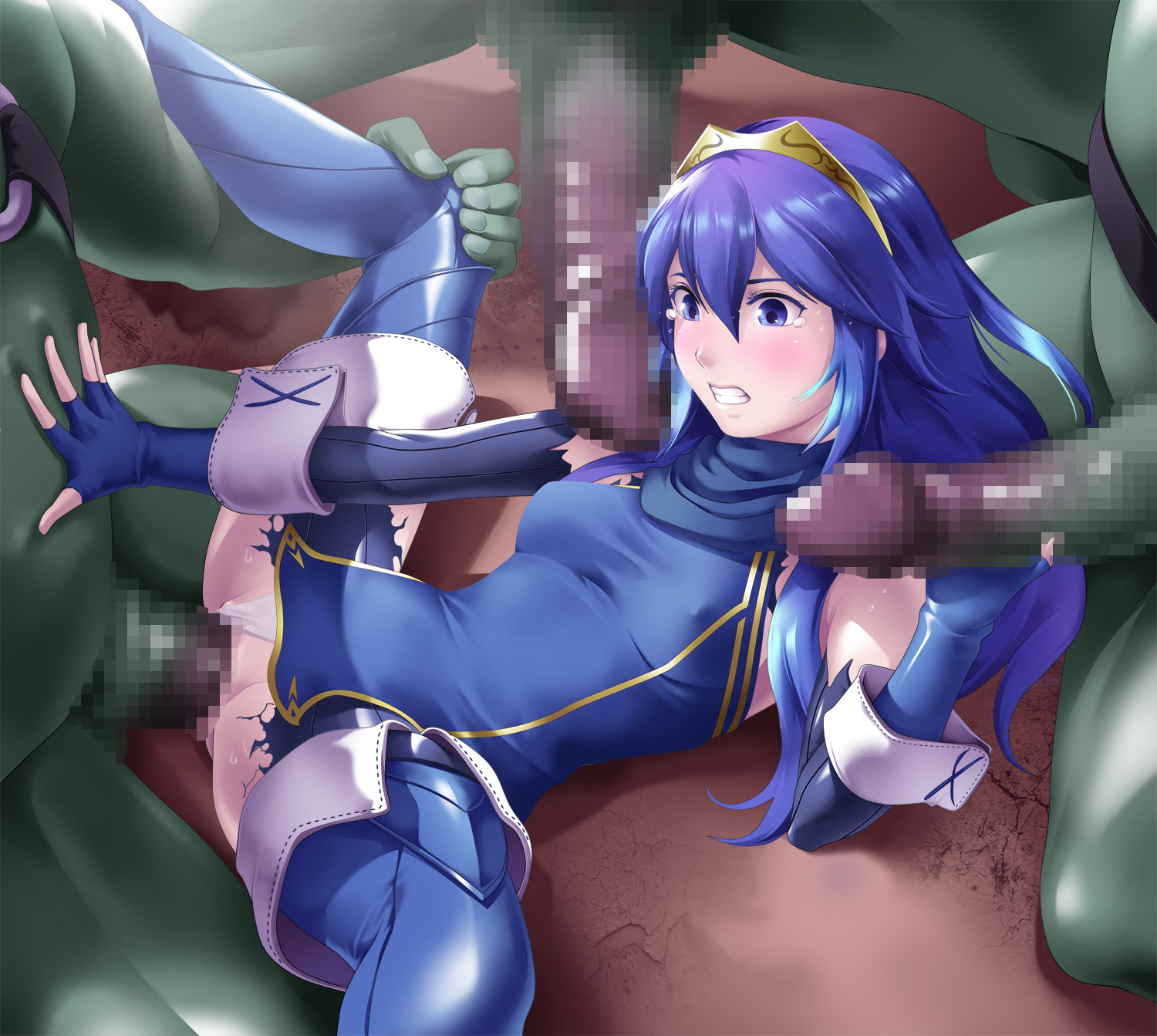 1girls, 2017, 3monsters, bangs, blue eyes, blue hair, blush, breasts, censored, clothed sex, deep rising, enslaved royal, faceless (fire emblem), female, fingerless gloves, fire emblem, fire emblem awakening, fire emblem fates, gloves, hair between eyes, long hair, lucina (fire emblem), medium breasts, mosaic censoring, princess, pussy, rape, royalty, sex, sex slave, shiny, shiny hair, shiny skin, sidelocks, size difference, slave, smaller female, spread legs, thigh boots, thighhighs, thong, thong aside, tiara, torn clothes, underwear, vaginal penetration, white thong