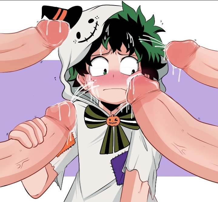 5boys big_penis blush boku_no_hero_academia bukkake costume deku dekuwus faceless_male gangbang gay halloween izuku_midoriya midoriya_izuku multiple_boys my_hero_academia penis shy