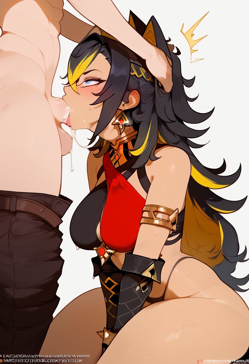 ai generated, cum in mouth, deepthroat, dehya (genshin impact), female, genshin impact
