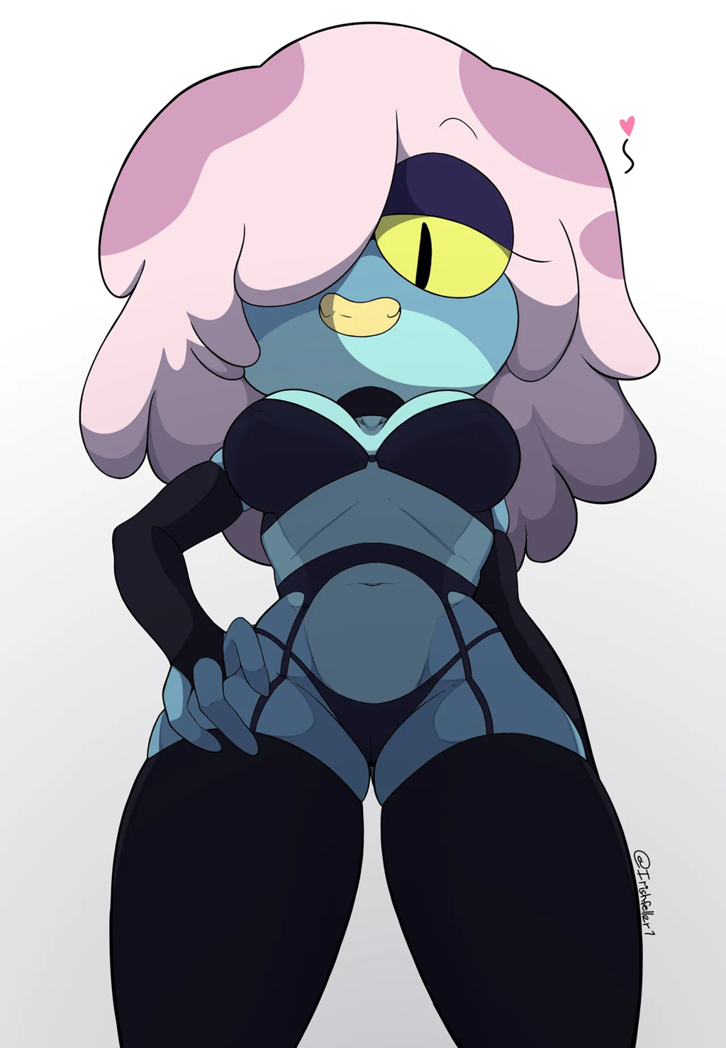 aged_up amphibia amphibia_(series) anthro anthro_female breasts elbow_gloves fingerless_gloves frog frog_girl goth goth_girl huge_breasts irishfeller1 lingerie maddie_flour thighhighs