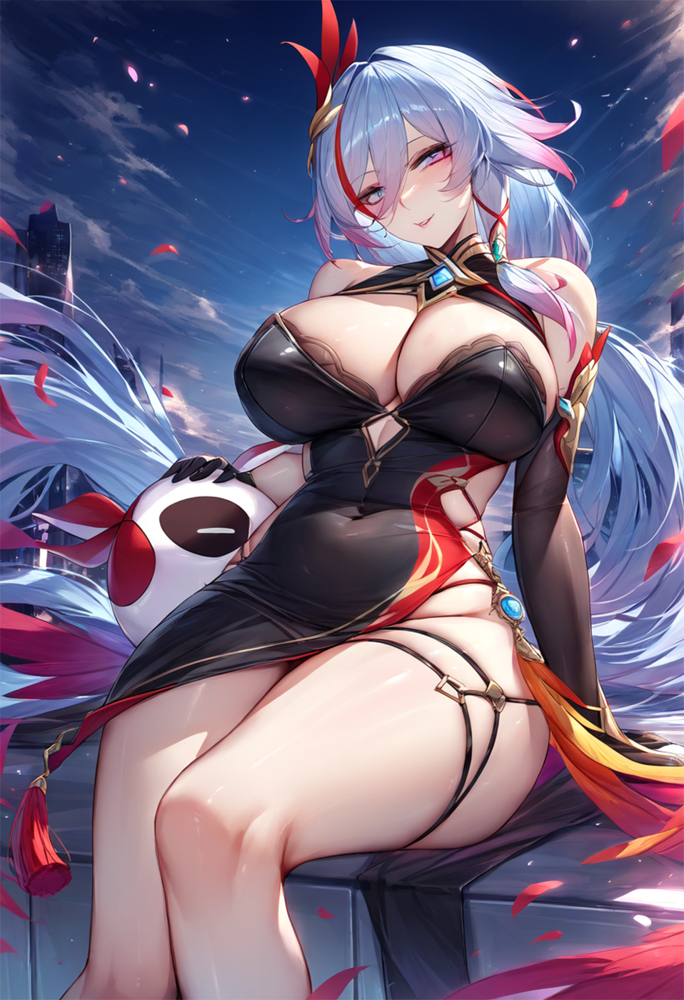 1girls ahy_(ai_artist) ai_generated child_bearing_hips cleavage cleavage_cutout female female_focus female_only fu_hua fu_hua_(phoenix) gradient_hair hips hips_wider_than_shoulders honkai_(series) honkai_impact_3rd huge_breasts light-skinned_female light_skin long_hair looking_at_viewer red_eyes sitting smile smiling smiling_at_viewer tagme thick_thighs thighs white_hair wide_hips