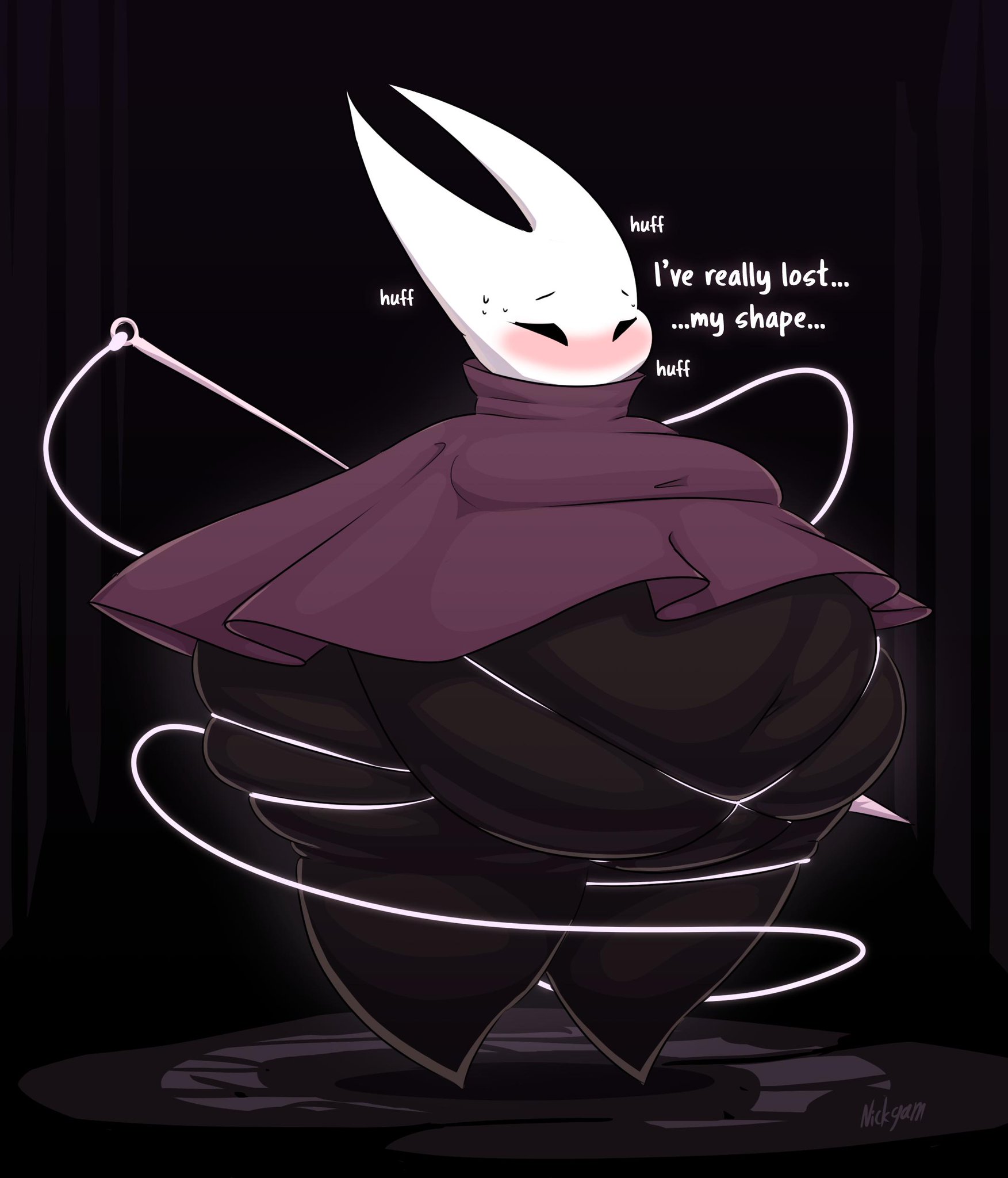 ass, big belly, big thighs, fat, fat ass, female, hollow knight, hornet (hollow knight), huge ass, nickgam (artist), nickgam1 (artist), obese, weight gain