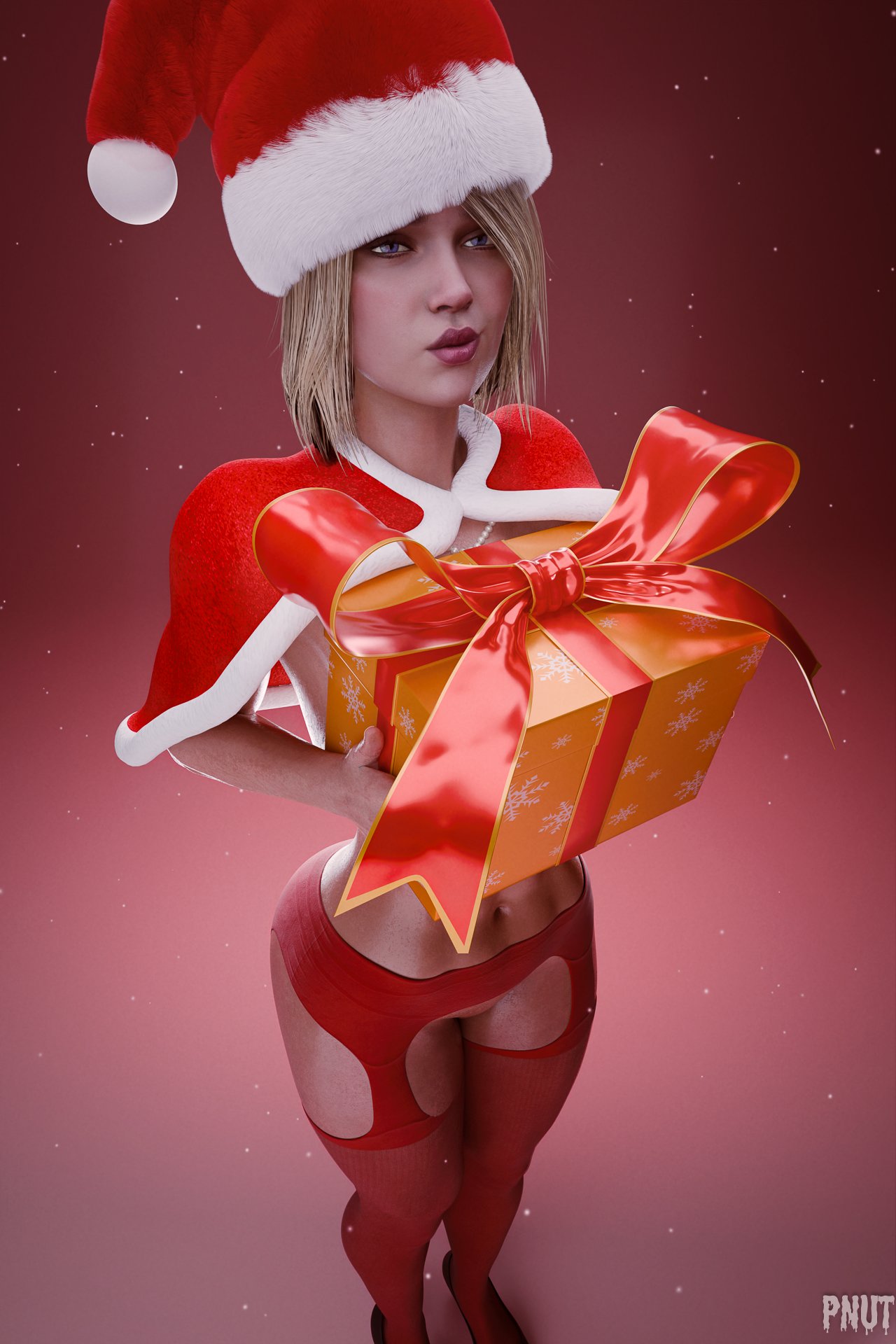 3d 3d_(artwork) 4k ass athletic athletic_female big_ass big_breasts blender blender_(software) blonde_hair blue_eyes bottomless breasts bubble_butt busty christmas christmas_clothing christmas_headwear christmas_outfit dc dc_comics female female_focus female_only full_body garter_belt garter_straps gift hi_res high_heels highres hourglass_figure injustice_2 kara_danvers kara_zor-el karen_starr navel nude nude_female nudity partially_clothed pnut power_girl short_hair smile solo standing supergirl superheroine superman_(series) thick_ass thick_thighs watermark wide_hips