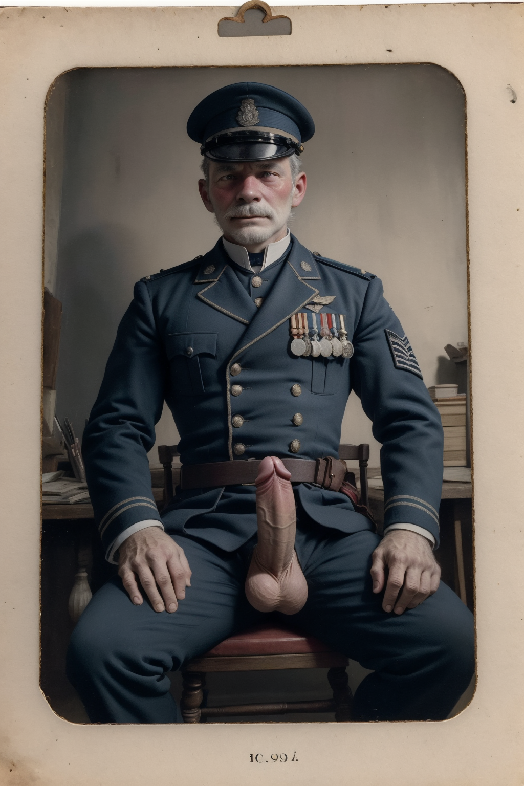 19th_century 1boy ai_generated big_balls big_penis daddy gay ia male male_only military military_uniform muscle older_male rd_(artist) soldier solo solo_male uniform