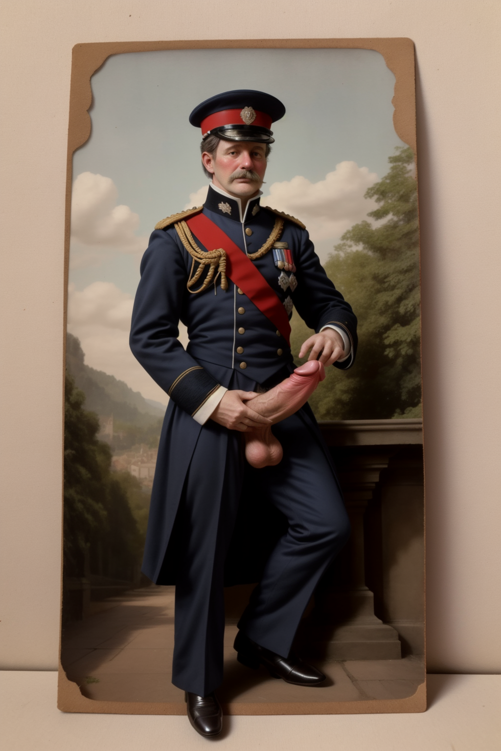 19th_century 1boy ai_generated big_balls big_penis daddy gay ia male male_only military military_uniform muscle older_male rd_(artist) soldier solo solo_male uniform