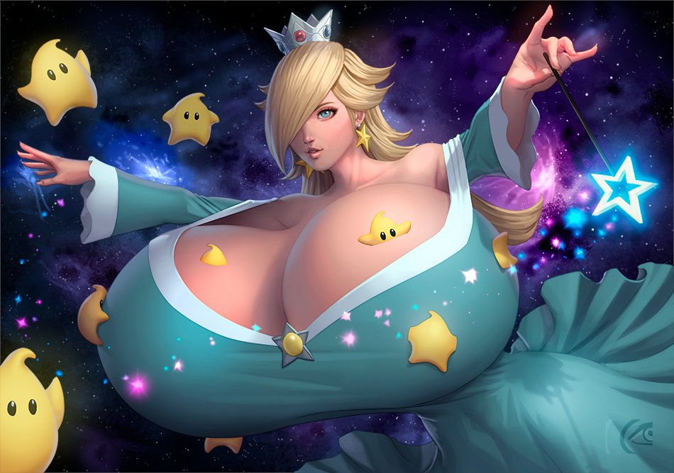 1girls, big breasts, breasts, breasts bigger than head, enormous breasts, female, huge breasts, hyper, hyper breasts, luma, mangrowing, mario (series), princess rosalina, solo female, super mario galaxy, tagme