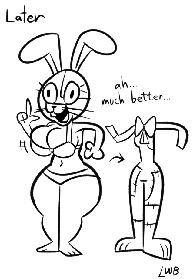 big_ass big_breasts bunny_ears bunny_girl bunnysuit edit eyes_open five_nights_at_freddy's five_nights_at_freddy's:_security_breach fnaf lolwutburger nice_ass open_mouth pointing rabbit rabbit_ears rabbit_girl scottgames stiches stiching tagme thick_thighs vanny vanny_(fnaf)