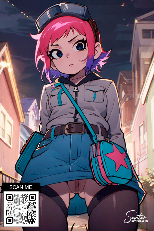 ai generated, female, looking at viewer, looking down, no panties, pantyshot (standing), pussy, qr code, ramona flowers, savitar, scott pilgrim, skirt lift, stockings, tagme, two-tone hair, upskirt, vagina