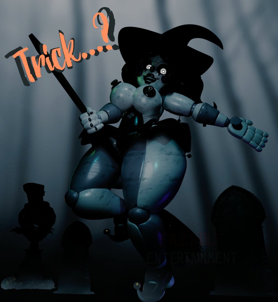 3d 3d_(artwork) baby_(fnafsl) big_ass big_breasts bottomwear casual casual_nudity circus_baby circus_baby_(fnaf) fazwolfent female female_only five_nights_at_freddy's five_nights_at_freddy's:_sister_location halloween huge_ass robot robot_girl teasing topless