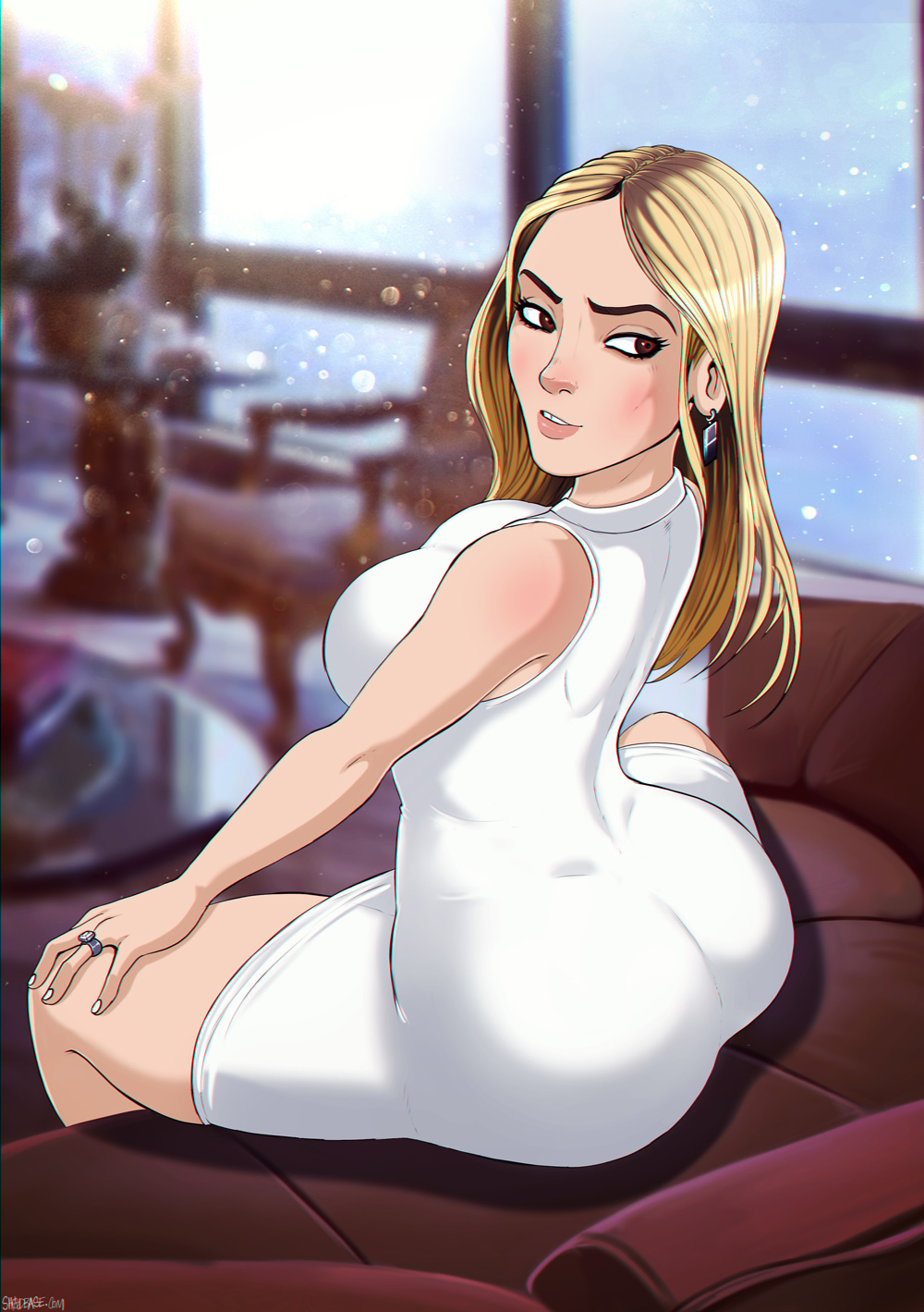 1girls alternate_version_available arms_behind_head ass ass_focus ass_in_dress background big_ass big_butt bimbo blonde_hair blurry blurry_background blush breast breasts brown_eyes bubble_ass bubble_butt butt butt_focus clothed clothed_female clothing dat_ass dress earrings edit eyebrows eyelashes eyes female female_focus female_only fingernails hair huge_ass human human_only indoors inside ivanka_trump large_ass large_breasts light_particles light_skin long_hair looking_back on_couch open_eyes partially_clothed piercing politics real_person rear_view ring shadman signature sitting skin_tight sleeveless sleeveless_dress snow sofa solo spread_legs thick_ass thick_thighs thighs url white_clothing white_dress white_nails winter