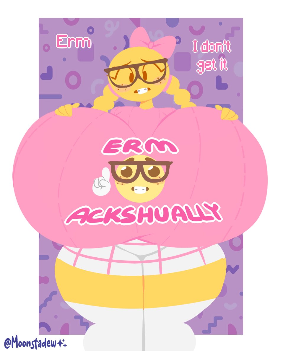 big_ass blush blush_stickers bow breasts_bigger_than_head buckteeth clothed clothing confusion curvaceous curvy curvy_female emoji emoji_(race) female female_only freckles glasses hands_on_own_breasts huge_ass huge_breasts hyper_breasts massive_breasts millie_(moonraige) moonraige nerd_emoji nerdy nerdy_female no_outlines pigtails pink_bow pink_clothing skirt solo teasing thigh_highs thighhighs voluptuous white_thighhighs yellow_body yellow_skin