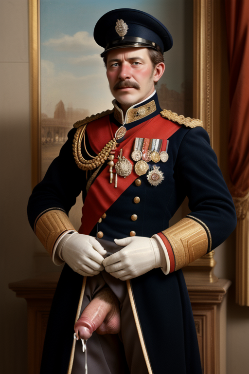 19th_century 1boy ai_generated big_balls big_penis daddy gay ia male male_only military military_uniform muscle older_male rd_(artist) soldier solo solo_male uniform