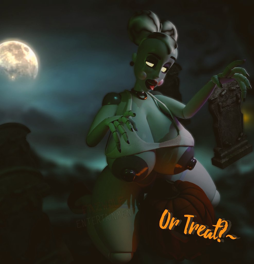 3d 3d_(artwork) ballora ballora_(fnafsl) ballora_(spiderjunior10) barely_clothed big_ass big_breasts boob_window casual casual_nudity clothed fazwolfent female female_only five_nights_at_freddy's five_nights_at_freddy's:_sister_location halloween huge_ass huge_breasts no_bra no_underwear robot robot_girl sideass sideboob teasing underboob