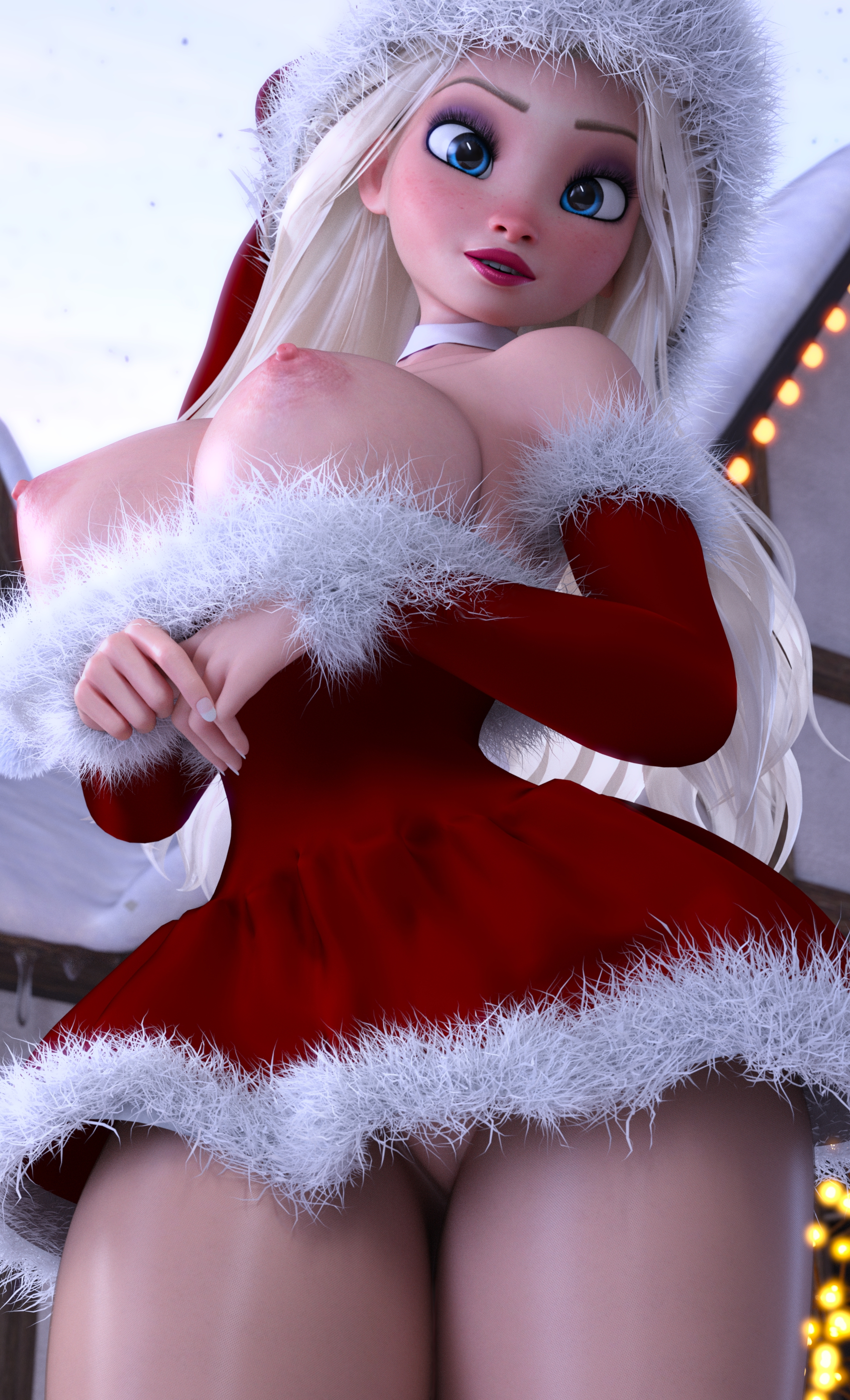 1girls, 3d, ass, big ass, big breasts, breasts, christmas, christmas outfit, clothing, curvy, disney, disney princess, dress, elsa (frozen), female, female only, fit, fit female, french nails, frozen (film), g-string, large breasts, pale skin, panties, ruidx, skirt, solo, tagme, underboob, white lingerie