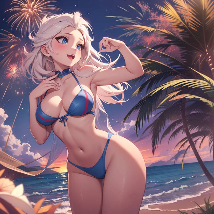 1girls ai_generated beach bikini bra disney disney_princess elsa elsa_(frozen) female female_only frozen_(film) frozen_2 panties top