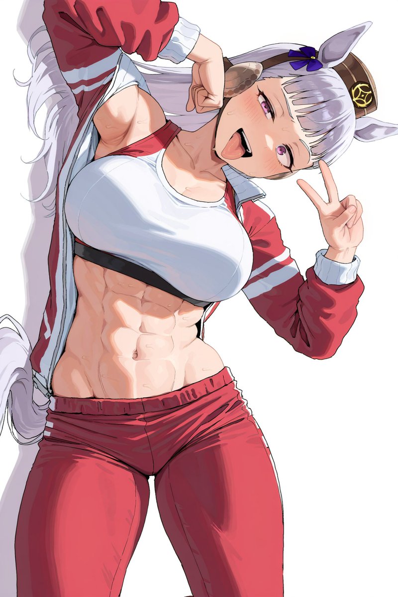 1girls, abs, ai generated, animal ears, armpit fetish, blush, dm 369 dm, female, fringe, gold ship (umamusume), grey hair, horse ears, light-skinned female, long hair, looking at viewer, open mouth, pink eyes, silver hair, sweat, tongue out, umamusume, umamusume pretty derby, v, white background, white hair