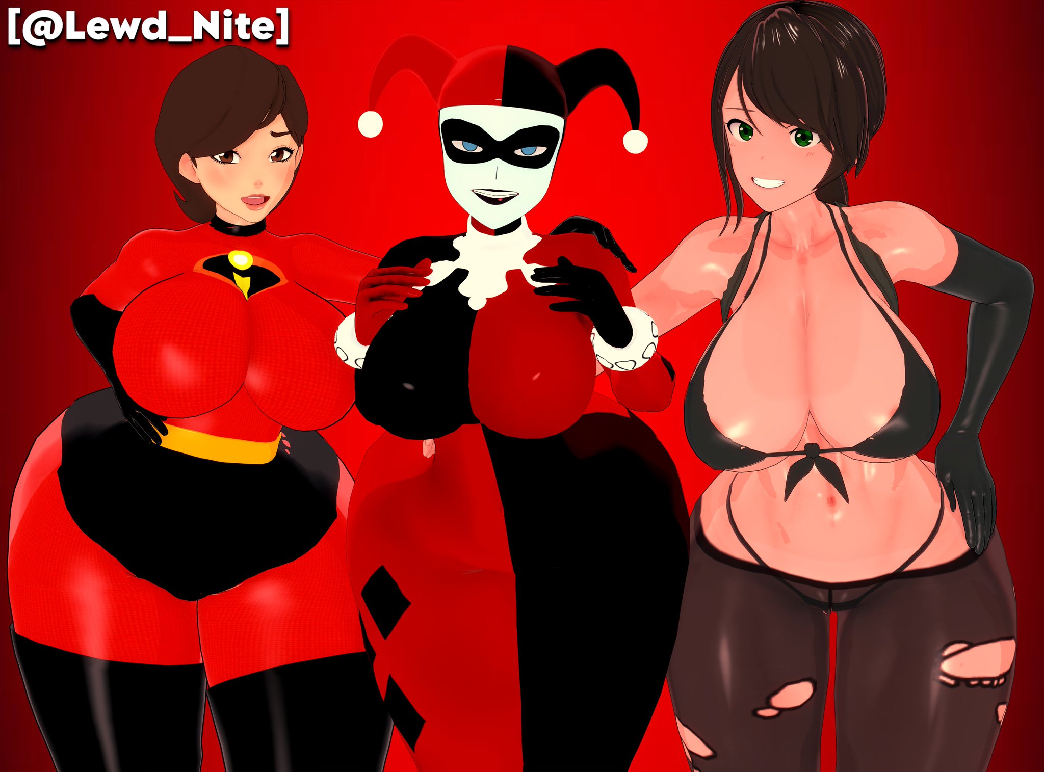 3d, 3girls, ass, batman (series), batman: the animated series, big ass, big breasts, big thighs, breasts, bust, busty, crossover, curvaceous, curvy, curvy figure, dc, dc animated universe, dc comics, dcau, disney, eastern and western character, elastigirl, female, harley quinn, harley quinn (classic), harley quinn (dcau), helen parr, hips, huge ass, huge breasts, huge thighs, konami, large ass, large breasts, large thighs, lewd nite, light skin, light-skinned female, mature, mature female, metal gear, metal gear solid, metal gear solid v, metal gear solid v: the phantom pain, pixar, pixar mom, quiet (metal gear), slim waist, the incredibles, thick, thick hips, thick legs, thick thighs, thighs, voluptuous, waist, wide hips
