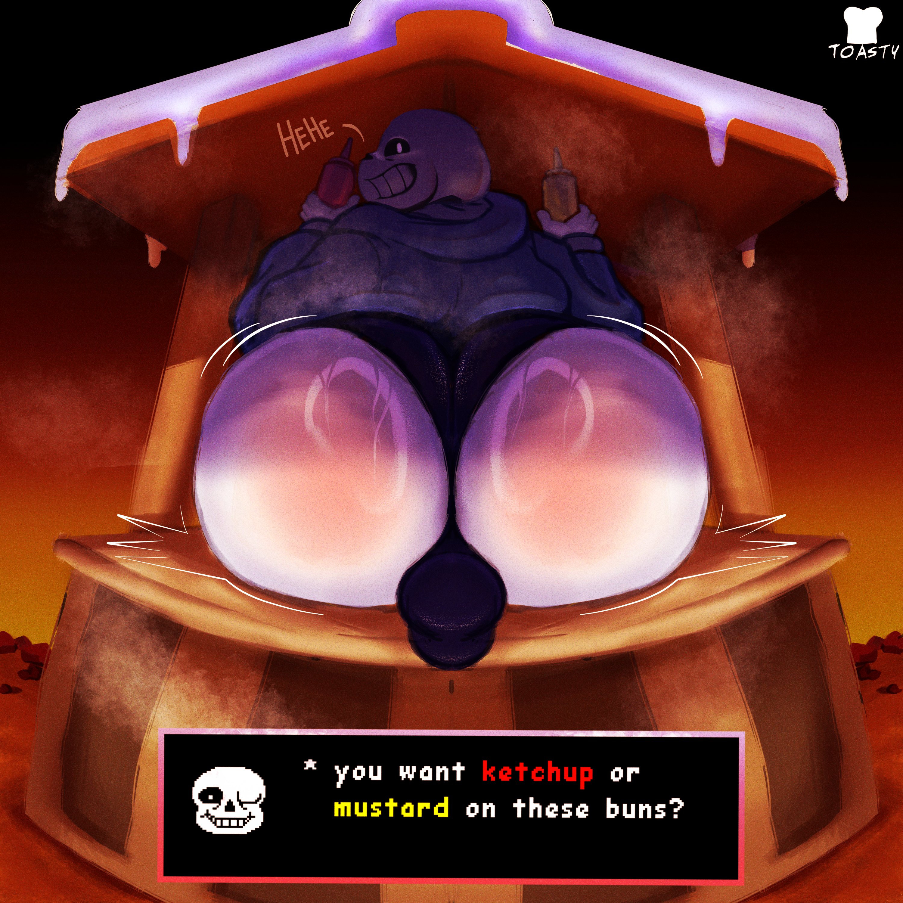 ass, big ass, big butt, black underwear, domoatdark, english, english text, huge ass, huge butt, ketchup, male, male only, musk, mustard, presenting ass, presenting hindquarters, sans, skeleton, smile, sweat, sweaty ass, sweaty butt, toasty boi2, undertale, undertale (series)