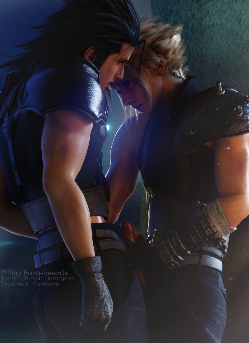 2boys 3d black_hair blonde_hair cloud_strife final_fantasy final_fantasy_vii gay gay_sex handjob male_only penis white_skin yaoi zack_fair