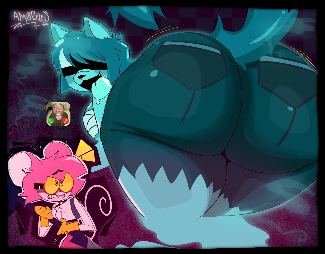ass, big ass, domestic cat, felid, feline, felis, female, fuchsia hair, fur, ghost, ghost girl, goommy (goommymuffin), goommymuffin, mammal, mouse tail, muffin (goommymuffin), murid, pants, presenting, presenting ass, presenting butt, presenting hindquarters, rodent, short pants, tagme, tagme (artist), twitter username, yellow glasses
