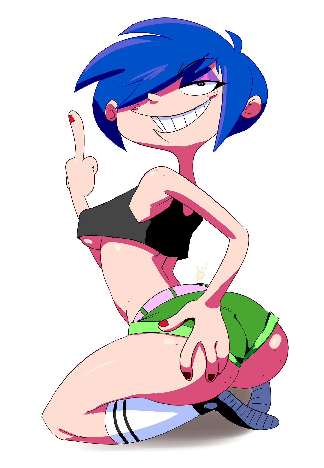 ass, booty shorts, breasts, cartoon network, ed edd n eddy, female, female only, freckles, kanker sisters, marie kanker, middle finger, solo, straight hair, thehumancopier, underboob
