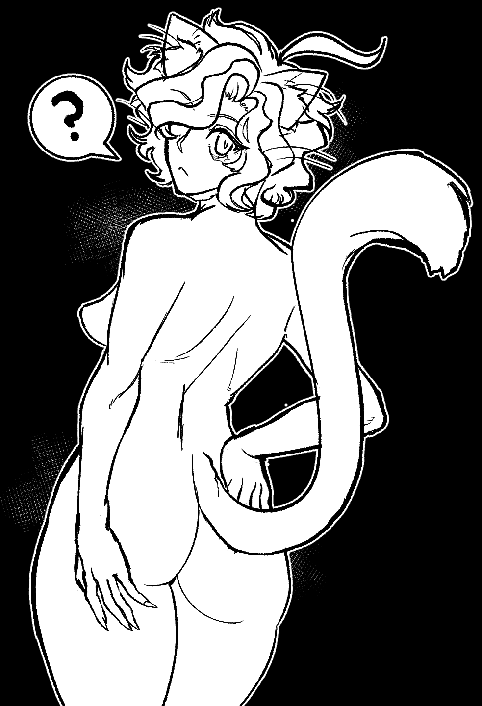 1girls ass breasts catgirl female miruna monochrome nude saverpengu tagme