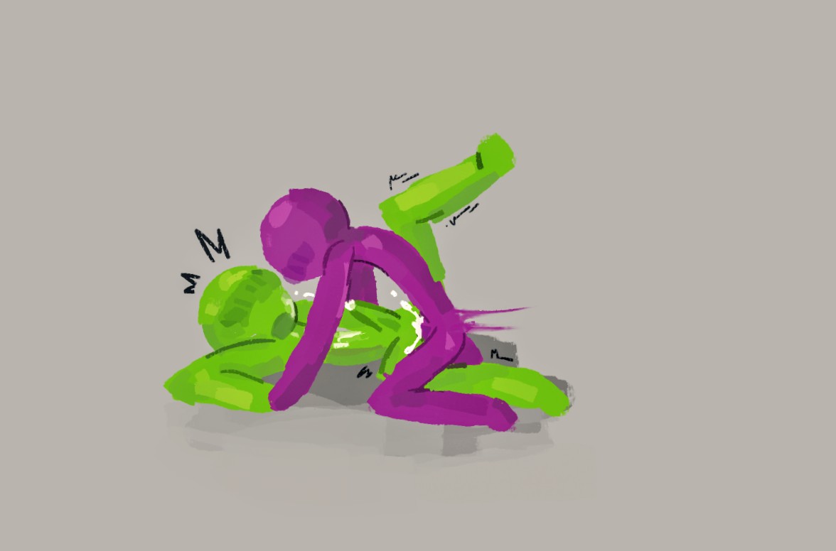 alan becker, anal sex, animation vs minecraft, animator vs animation, blush, circle head, cum, cum in ass, cum inside, cum on face, gay, gay male, gay sex, green (avm), homosexual, male, male only, male/male, non-human, on the floor, penetration, purple (avm), solid color background, toony