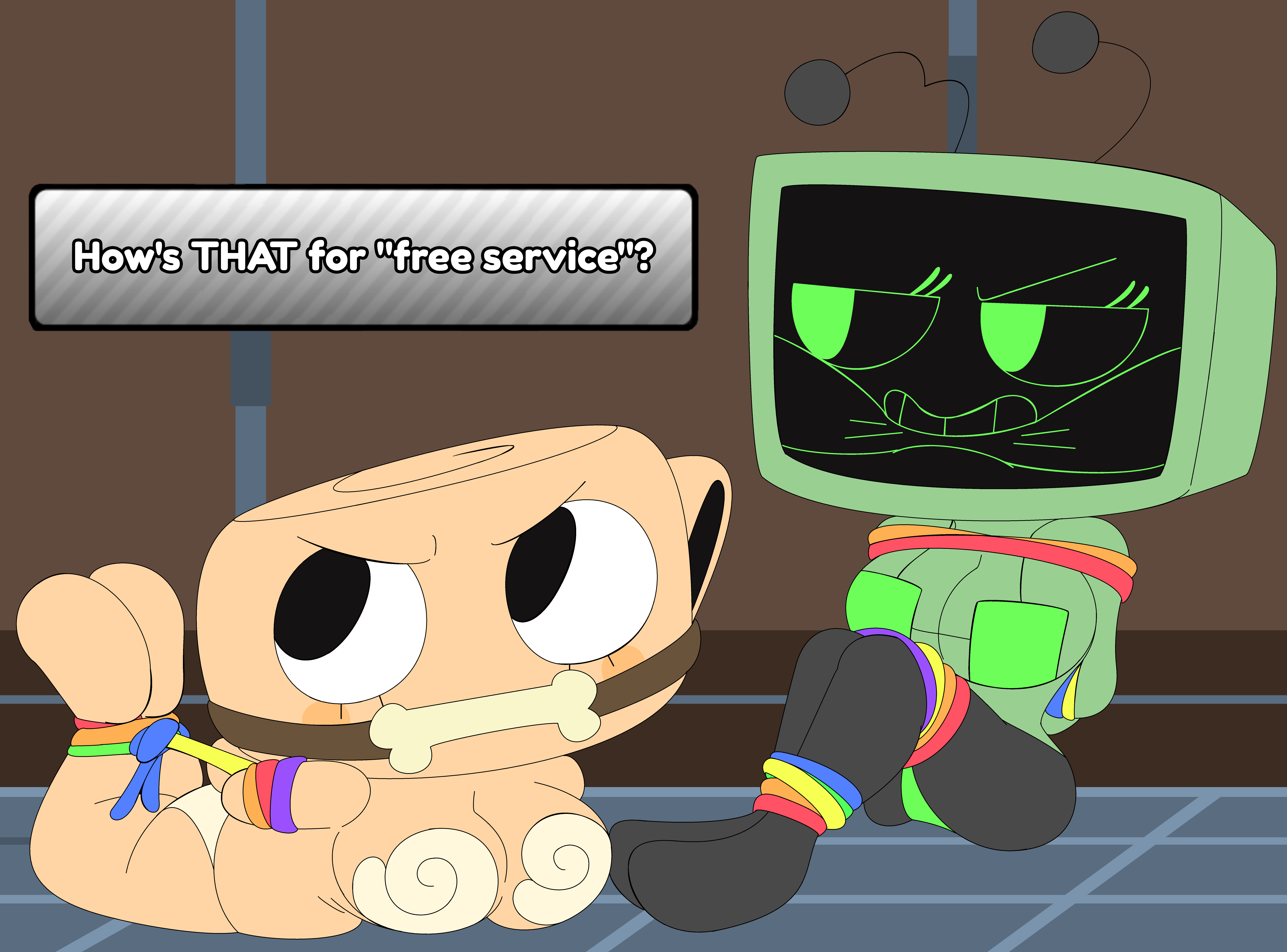 2girls, bondage, dandy's world, deviantart, female, redstheatre, restrained, restraints, roblox, shelly (dandy's world), tied up, vee (dandy's world)