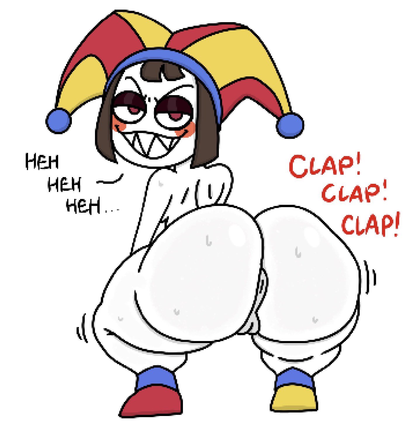 1girls, 2026, 2d, 2d (artwork), 2d artwork, anus, ass, ass focus, big ass, brown hair, digital art, digital drawing (artwork), digital media (artwork), evil pomni (the amazing digital circus), female, glitch productions, grin, humanoid, jester, jester cap, jester girl, jester hat, naked, naked female, nude, nude female, pussy, solo, tagme, the amazing digital circus, theslashfive, throwing it back, twerk, twerking, vagina, white skin