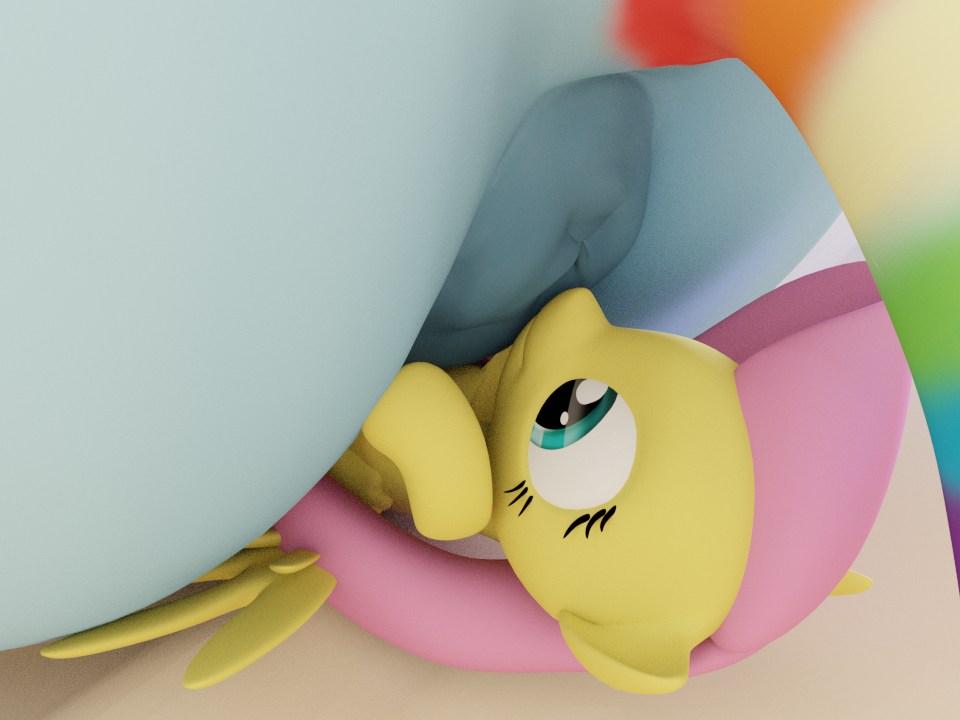 3d anatomically_correct anus equine facesitting female fluttershy_(mlp) friendship_is_magic horse mammal my_little_pony nude rainbow_dash_(mlp) rear_view straight_hair thecomet