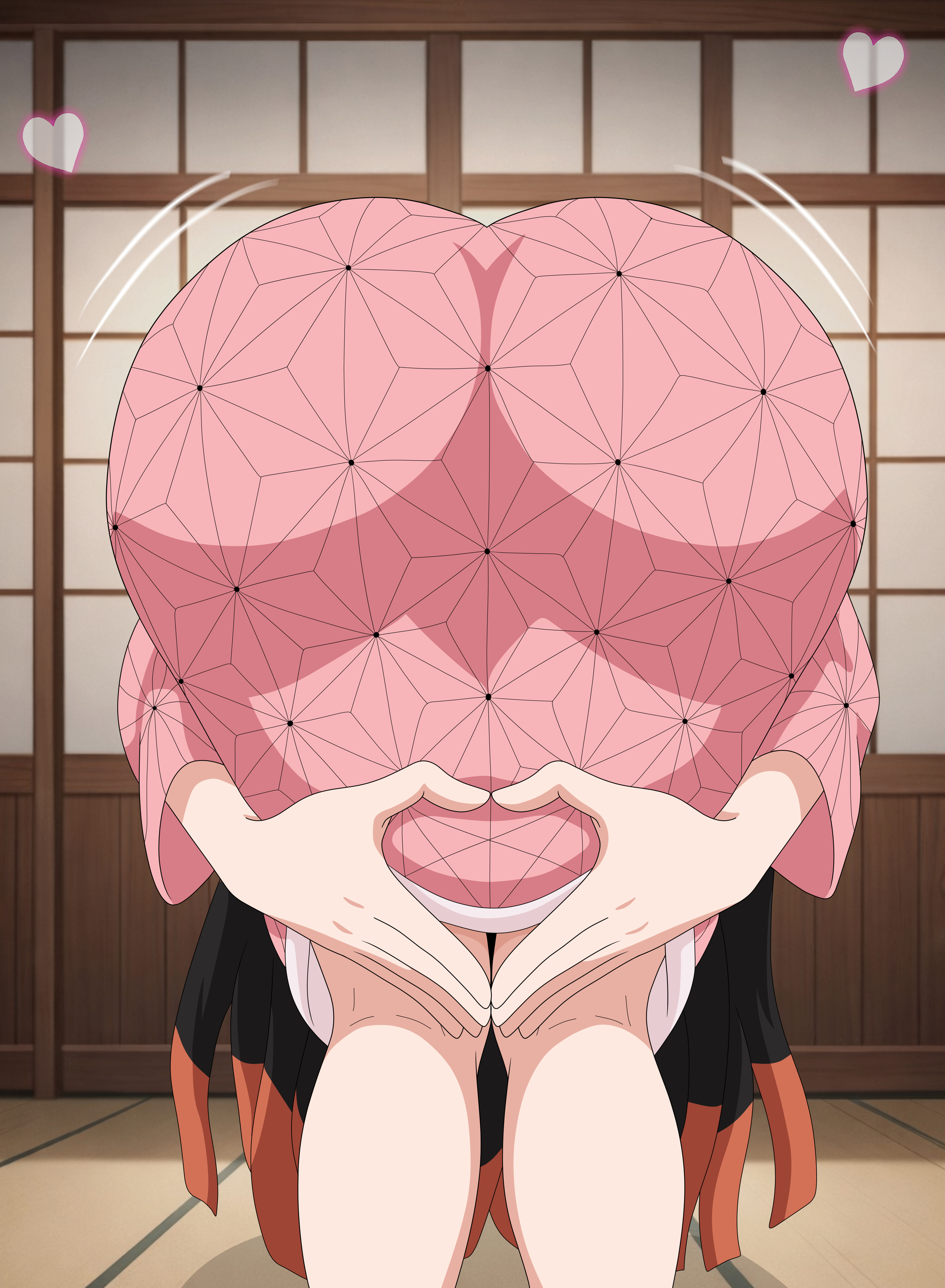 1girl, ass, big ass, demon slayer, heart butt, kamado nezuko, kimetsu no yaiba, praise da booty (meme), xvanana100