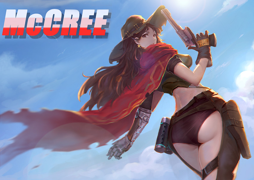 ass, barely clothed, breasts, cole cassidy, cole cassidy (female), earrings, female, genderswap, genderswap (mtf), gloves, gun, hat, karasu kame ex, overwatch, overwatch 2, revolver, rule 63, underwear