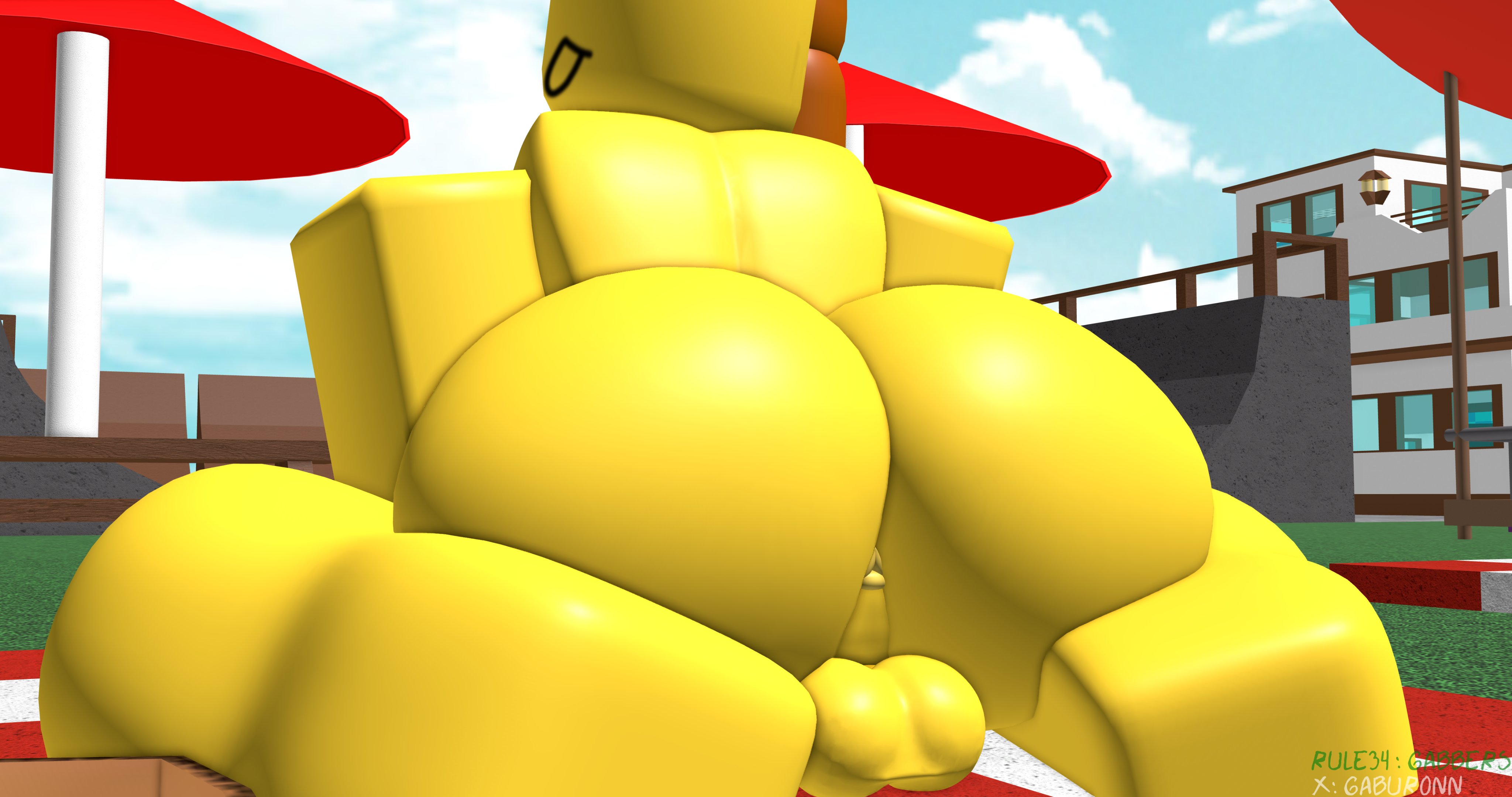 1boy, 3d, anus, anus peek, ass, balls, big ass, big butt, butt, fat ass, fat butt, gabbers, gaburonn, huge ass, huge butt, looking back, male, male only, naked, noob, nude, roblox, robloxian, solo, thick ass, thick butt, yellow skin