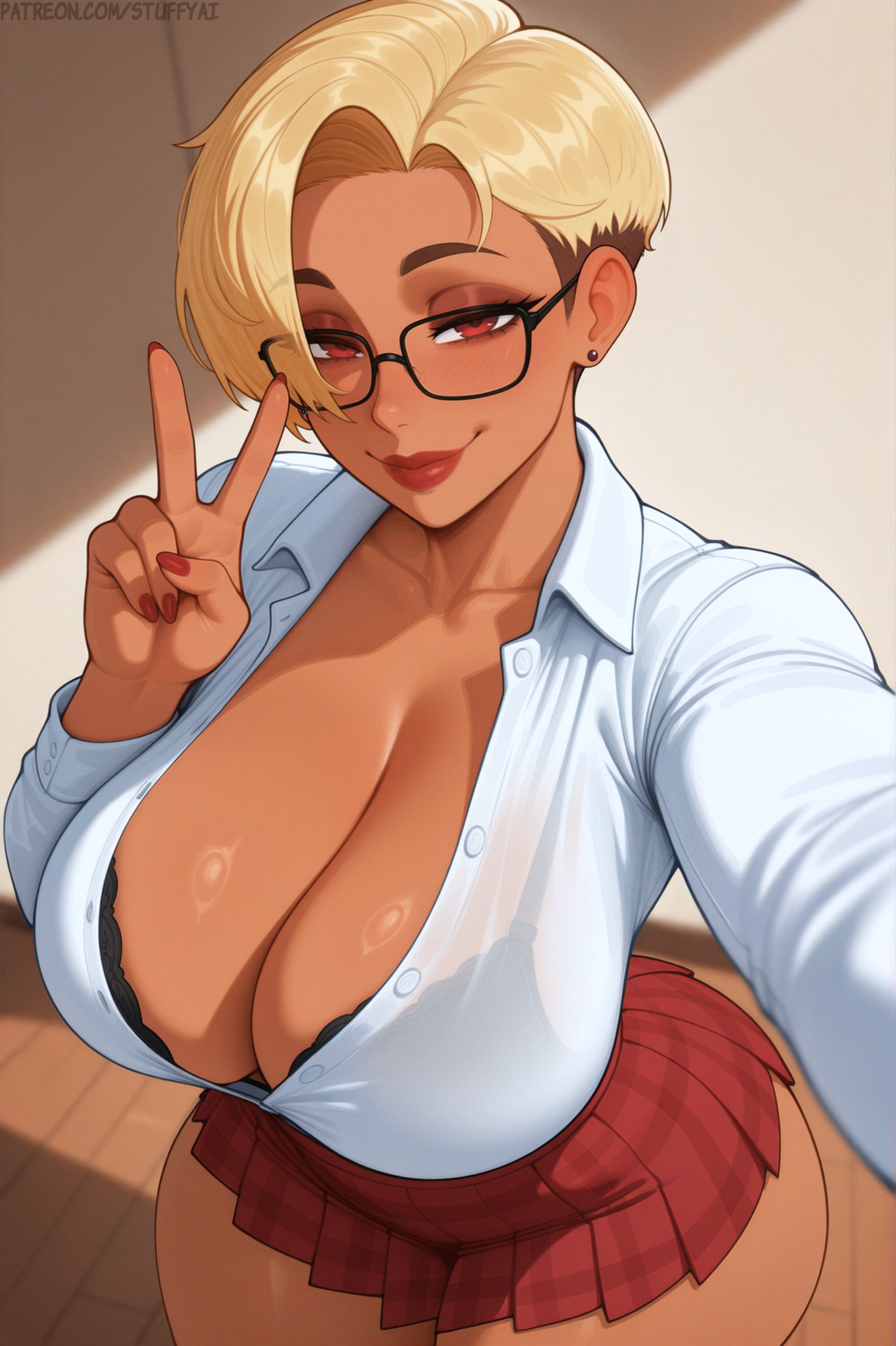 1girls, ai generated, ass, breasts, dark-skinned female, female, female focus, female only, huge ass, huge breasts, large breasts, looking at viewer, mature female, milf, original, original character, serena (stuffyai), short hair, solo, stuffyai, tan-skinned female, thick thighs, thighs, venus body, wide hips