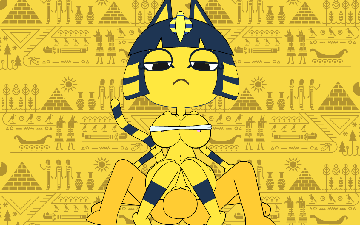 animal crossing, animated, ankha, ankha ride (minus8), cartoony, catgirl, dominant female, femdom, ffsiwli (artist), gif, human, minus8, no sound, straight, villager (animal crossing)
