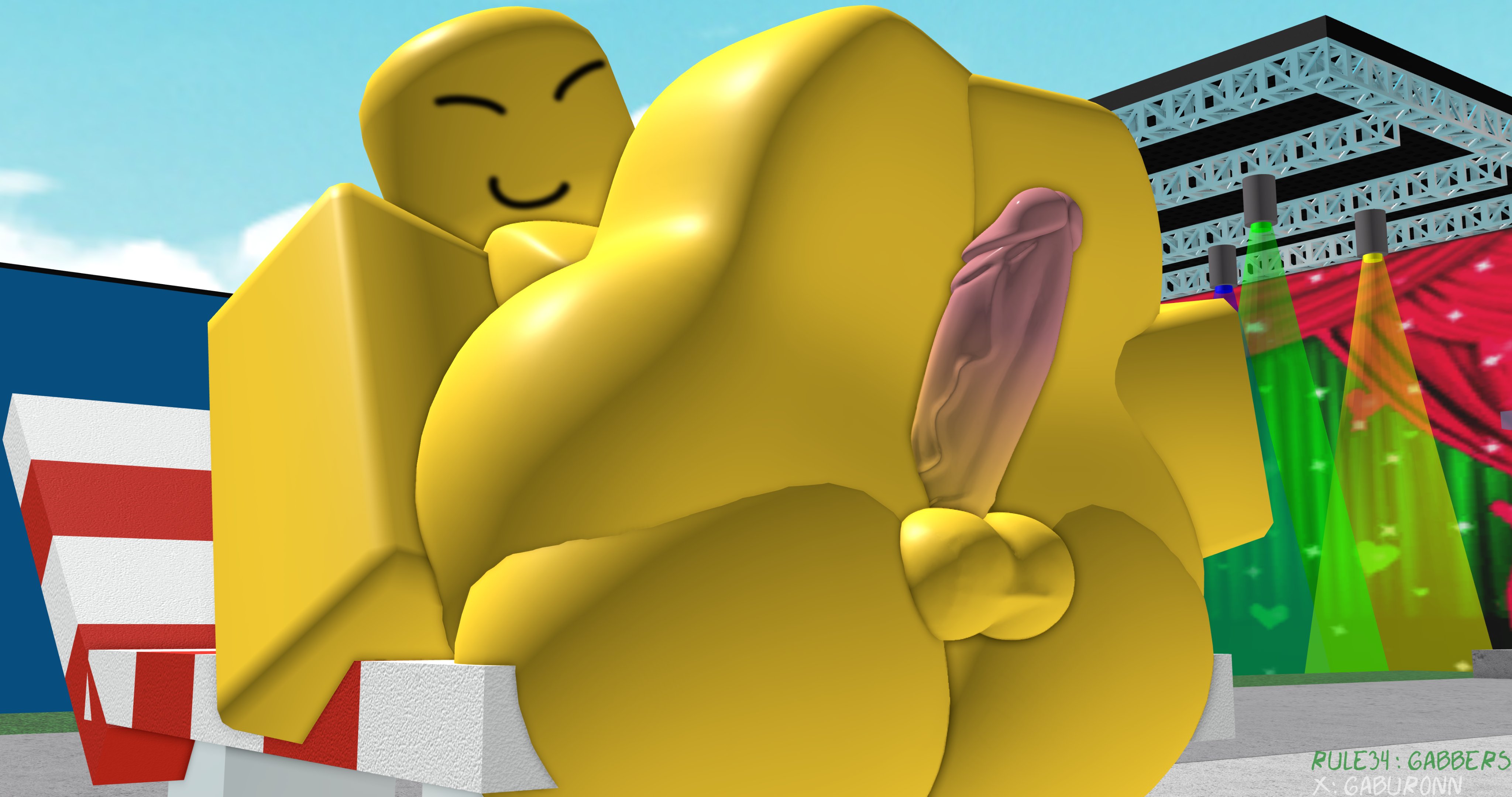 1boy, 3d, ass, bald, balls, big ass, big butt, butt, closed eyes, fat ass, fat butt, gabbers, gaburonn, gradient penis, huge ass, huge butt, legs up, male, male only, noob, penis, roblox, robloxian, sitting, sitting on chair, solo, thick ass, thick butt, yellow skin