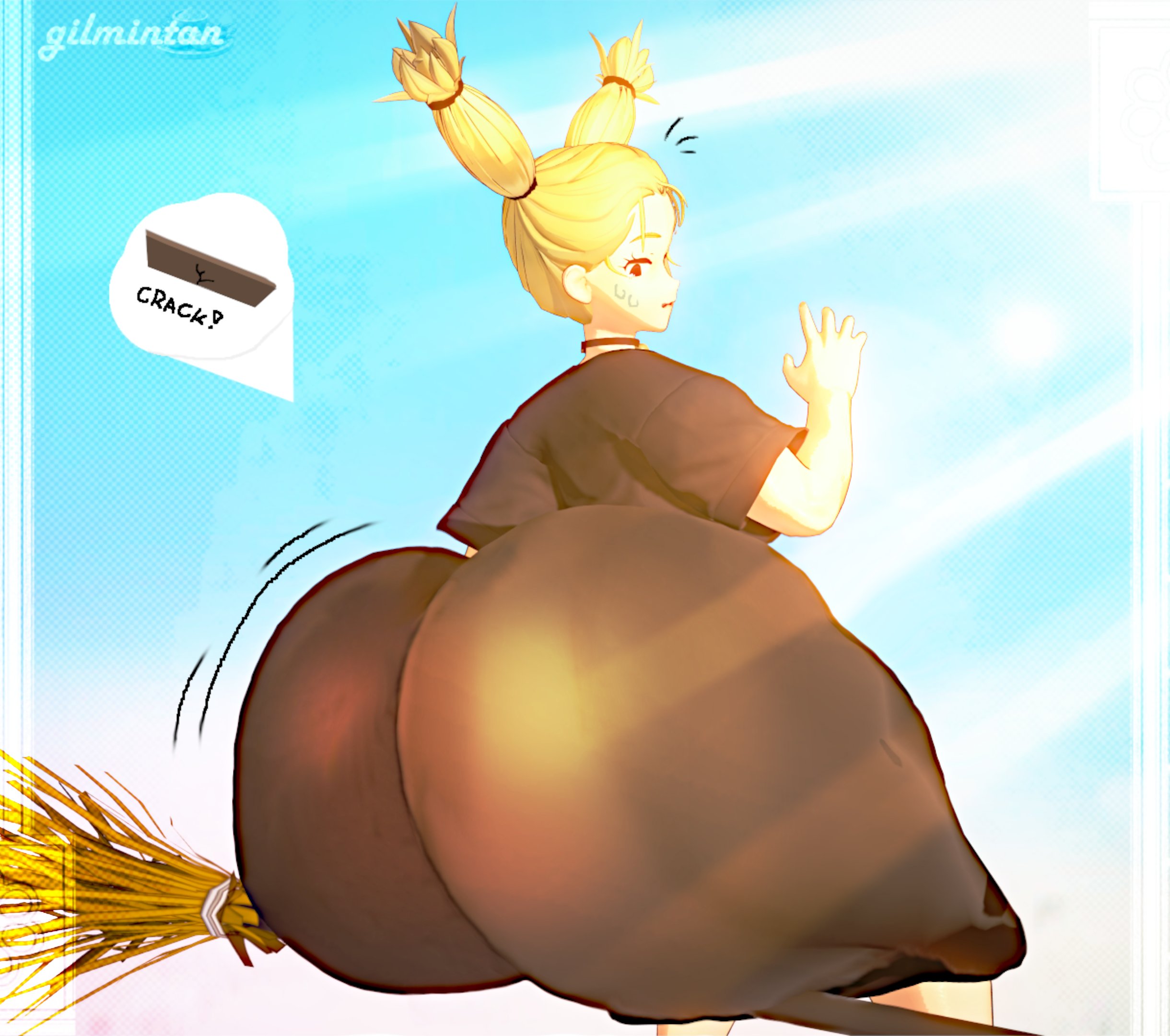 1girls, 3d, ass, big ass, blonde hair, gigantic ass, gilmintan, huge ass, hyper ass, jujutsu kaisen, nishimiya momo, shortstack, twintails