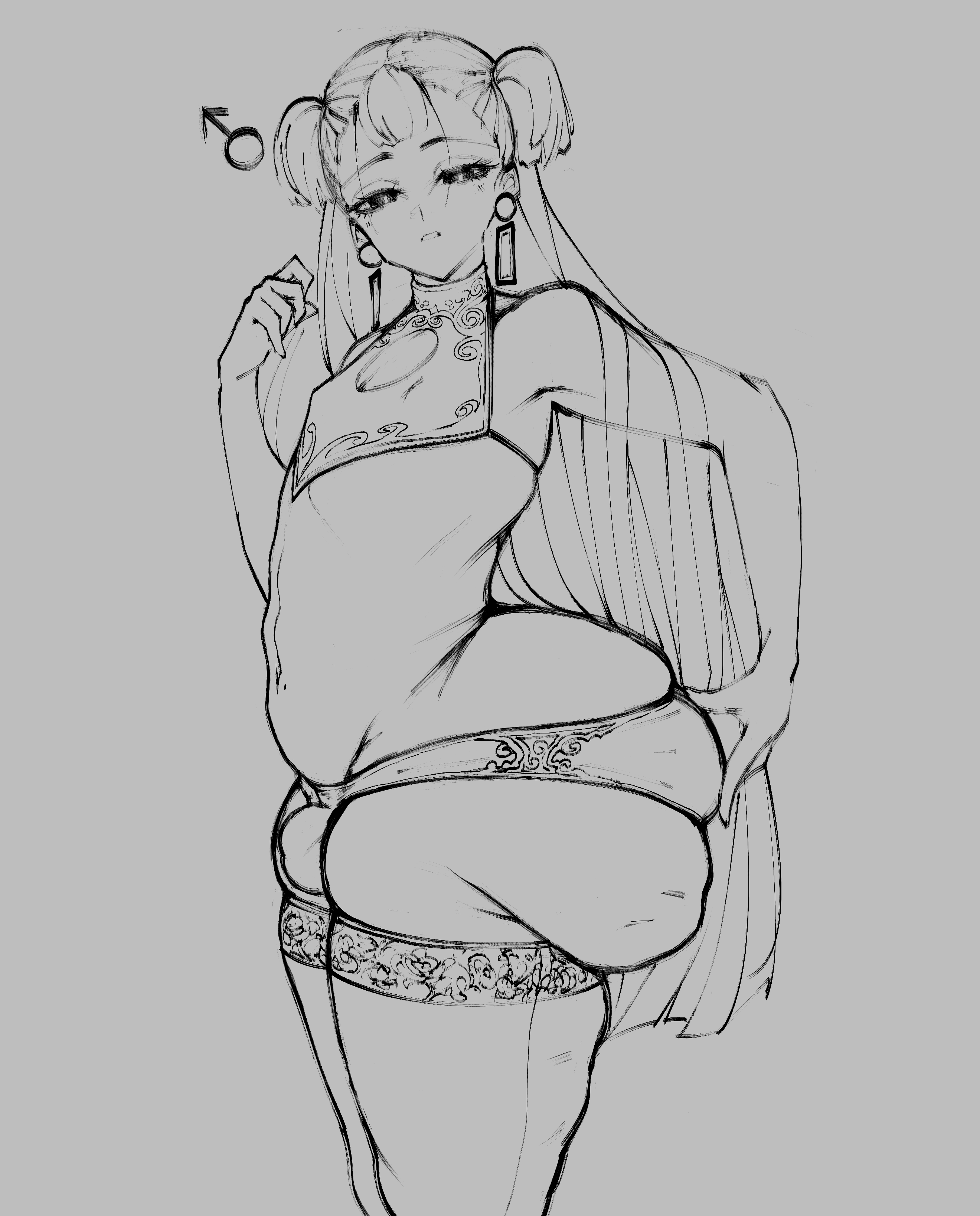 . (artist), accurate hitboxes, big ass, cellulite, earrings, femboy, long hair, mars symbol, sketch, thick ass, thick thighs, thighhighs, thighs, trap