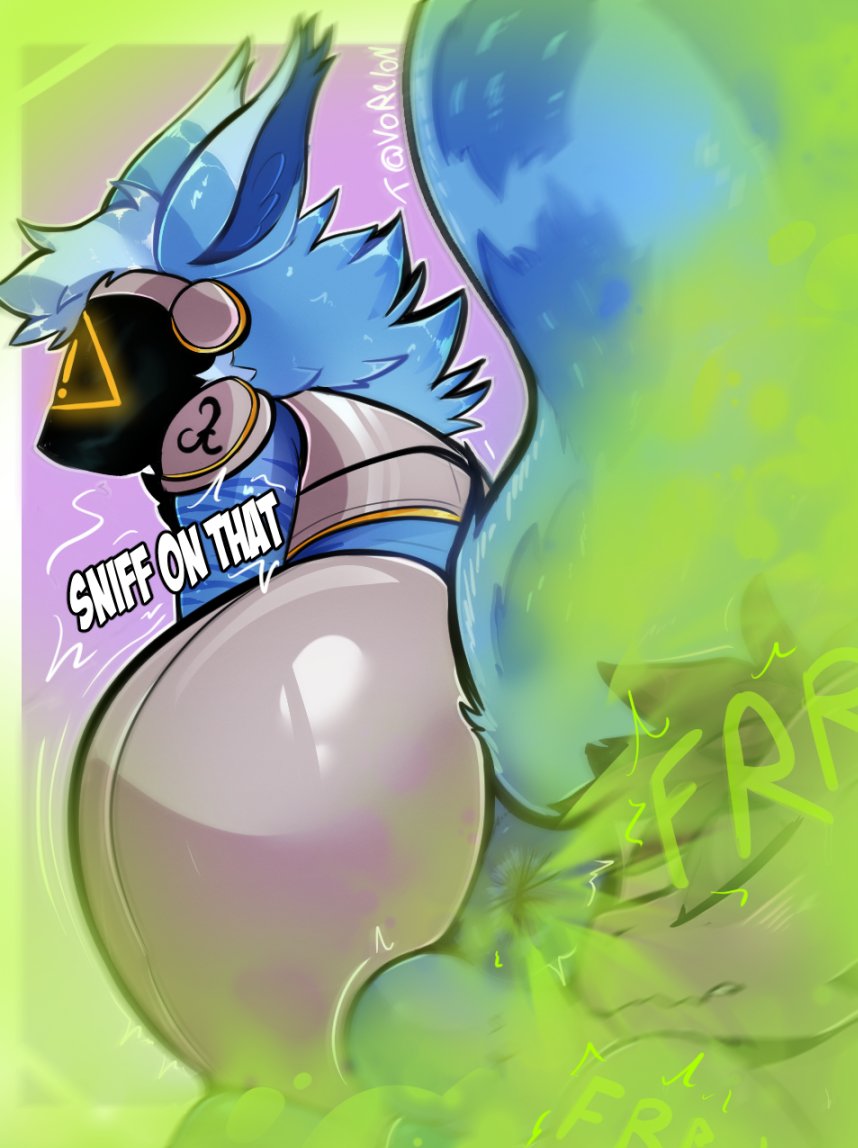 2boys, 2d, absurd res, anus, ass, ass focus, backsack, balls, ballsack, big ass, big butt (male), blush, english text, fart, fart fetish, farting, farting in face, farting on another, fat ass, femboy, furry, furry male, furry only, gassydragont, gay, huge ass, long tail, looking back, male, male fart, male only, male/male, motion lines, naked, no sex, nonhuman, nude, oc, presenting, presenting hindquarters, protogen, puffy anus, robot, simple background, speech bubble, tagme, tail, text, tvoreion, twitter link, voreion