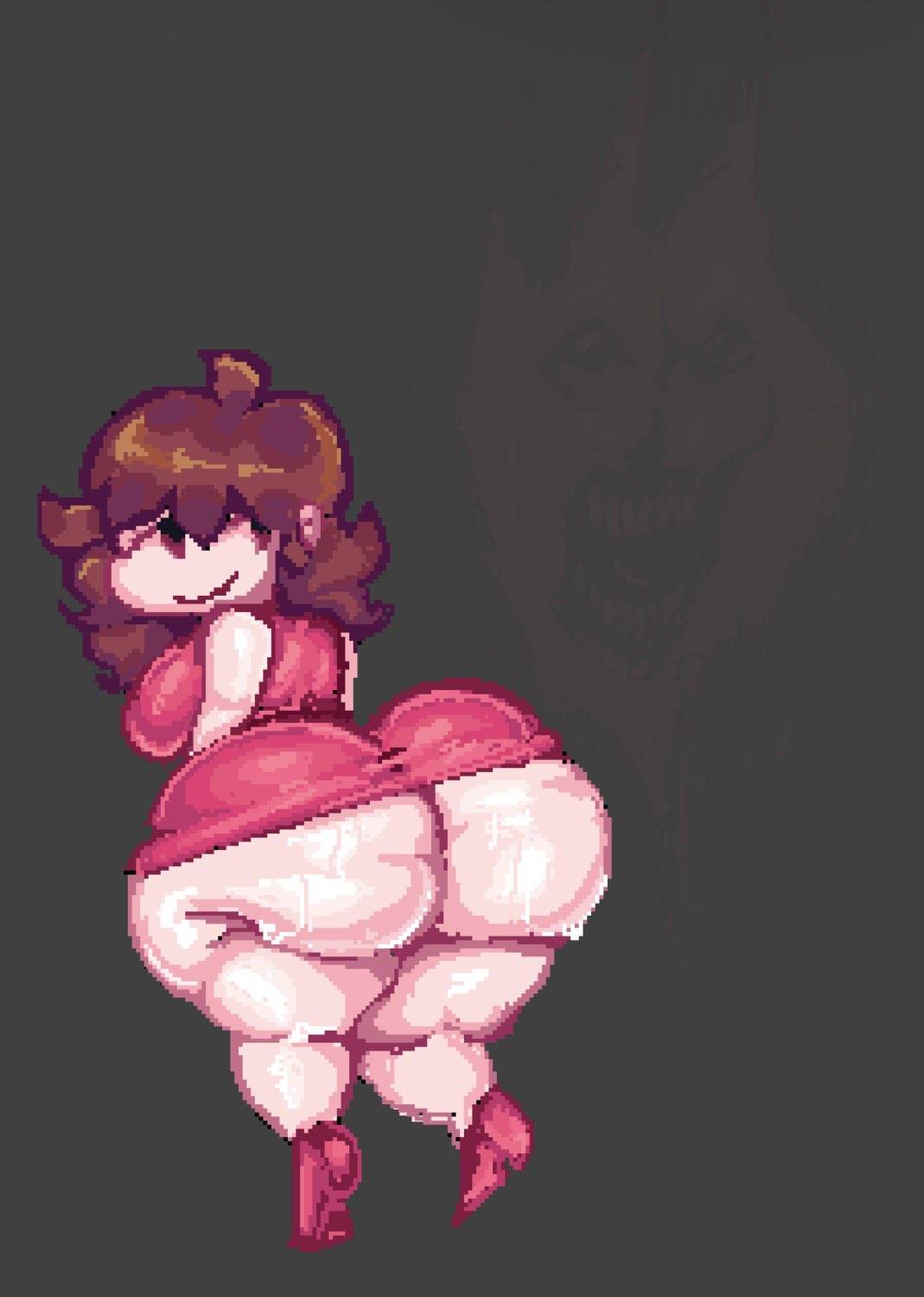 artist request, ass focus, asscheeks, back view, big ass, big breasts, disumisu2, dress, dress lift, fat ass, freaky2weak, friday night funkin, girlfriend (friday night funkin), heels, high heels, hourglass figure, hourglass figured female, huge ass, long hair, looking back, looking back at viewer, pixel (artwork), pixel art, pixel art (artwork), pixelated, round ass, spirit (friday night funkin), sweaty ass, thick thighs, thighs, wet, wet ass