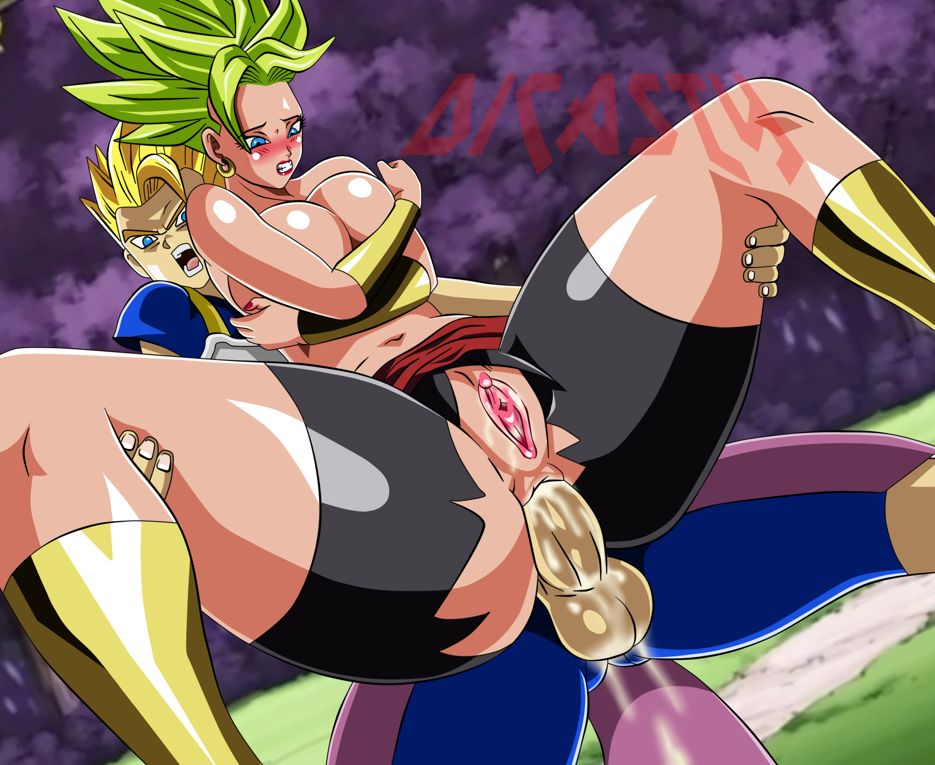 1girls, anal, anal sex, artist name, ass, balls, blue eyes, blush, boots, breasts, cabba, carrying, clenched teeth, clitoris, covering breasts, crotch cutout, dicasty, dragon ball, dragon ball super, duo, earrings, female, femsub, functionally nude, huge ass, huge breasts, humanoid, kale, kale (berserker), legendary super saiyan, lipstick, long hair, male, maledom, navel, penis, plump labia, pussy, pussy juice, rape, red lipstick, saiyan, sex, shorts, spiky hair, spread legs, straight, super saiyan, super saiyan 2, thick thighs, topless, torn clothes, vambraces, voluptuous, wide hips, yellow hair