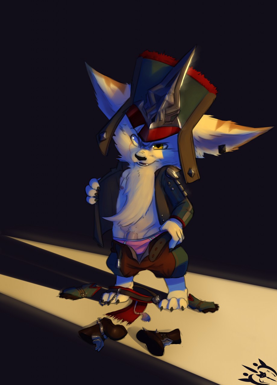 anthro axe barefoot beard belt blind_eye claws clothed clothing eye_scar facial_hair flaccid front_view fur furfit hat humanoid_penis kled league_of_legends looking_at_viewer male male_only mammal melee_weapon nipples open_shirt partially_clothed penis riot_games scar solo standing toe_claws underwear underwear_pull undressing video_games weapon white_fur yordle