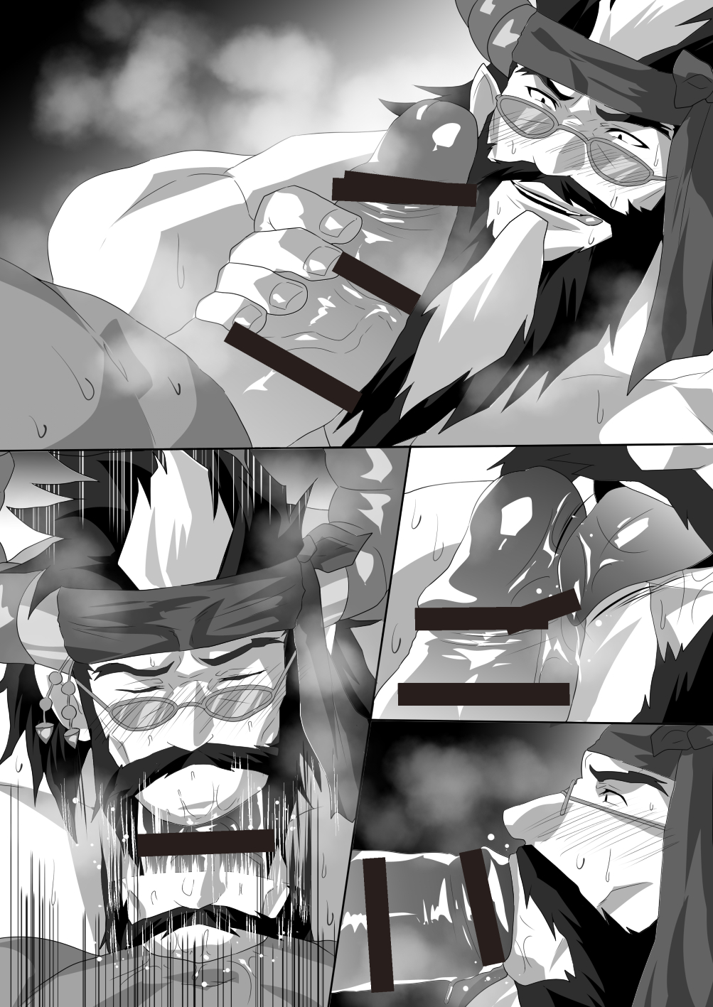 2boys balls bara beard blush boner censored_penis deepthroat draph erection facial_hair fellatio gay ghandagoza glasses granblue_fantasy horns large_penis male male_only monochrome multiple_boys muscle muscles muscular musk naughty_face oral penis penis_grab redluck saliva skn_nk smile steam sweat sweating white_hair wince yaoi