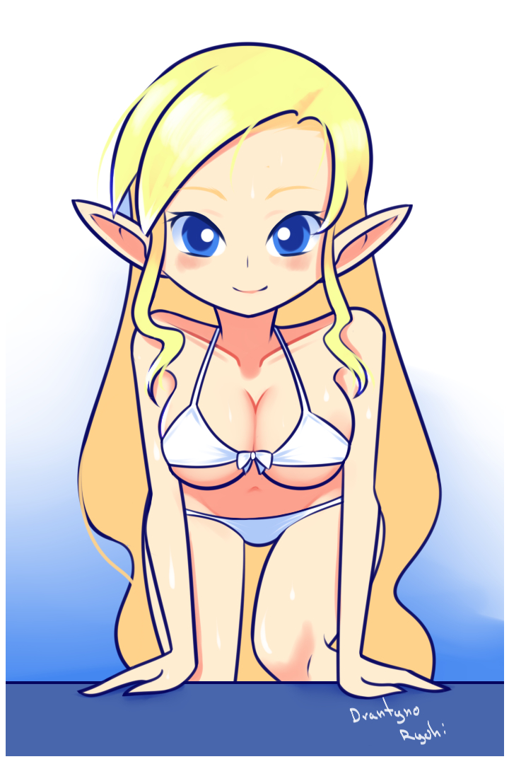 bikini blonde_hair blue_eyes drantyno female jpeg nintendo pointy_ears princess_zelda solo the_legend_of_zelda toon_zelda underboob