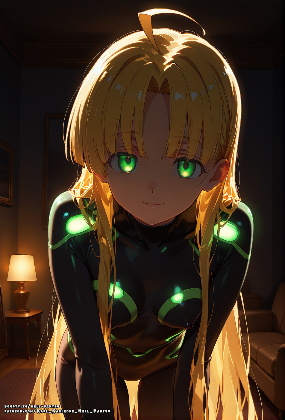 ahoge ai_generated asia_argento blonde_hair female green_eyes hell-pantsu high_school_dxd long_hair nipples small_breasts solo